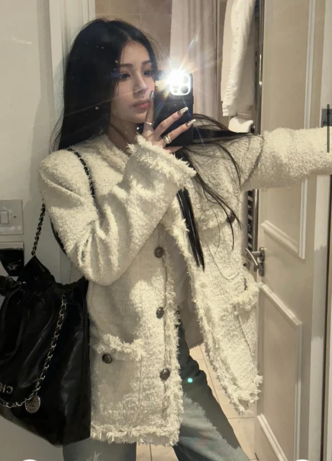 카키포인트 아이보리 트위드 자켓 (롱)  상품이미지4