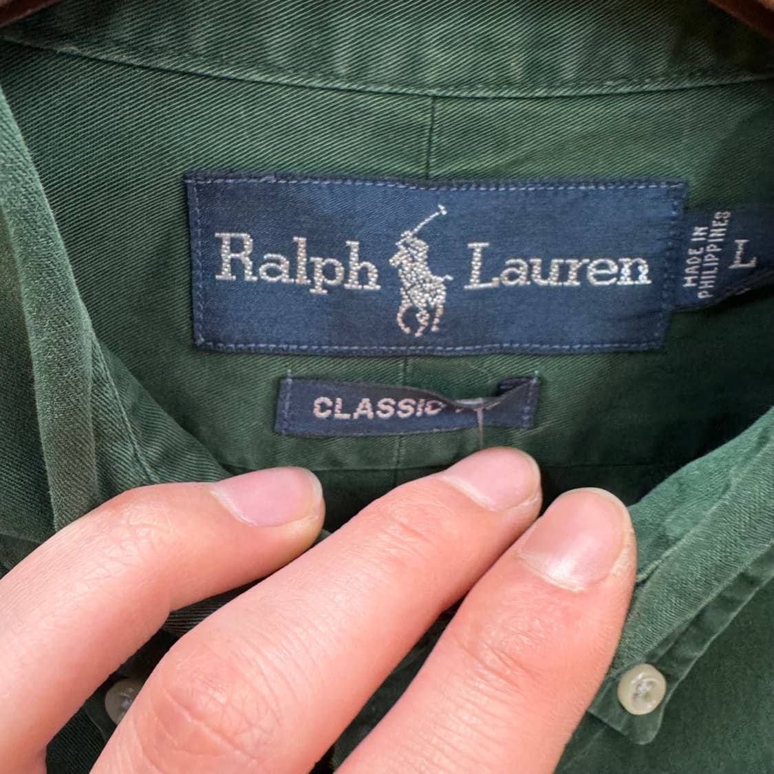 폴로 랄프로렌 솔리드 긴팔 셔츠 블루 포니 포인트 그린 상품이미지6