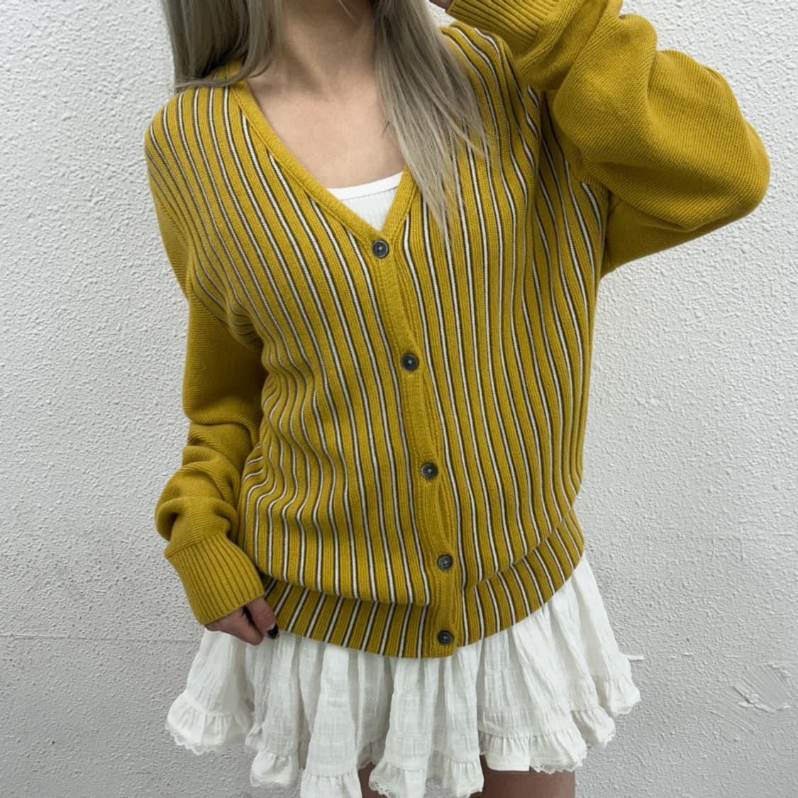 스투시 세로 단가라 옐로우 가디건 M 상품이미지1