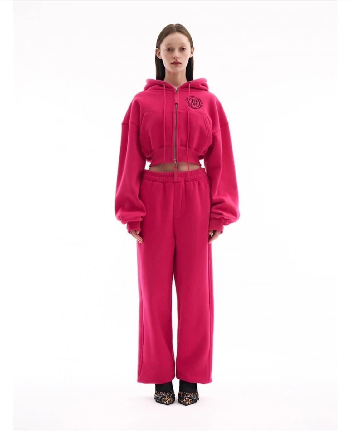 [미사용] 파르티멘토우먼 스웻팬츠 S 그린  + 핫핑크 기모 크롭후드집업 상품이미지2