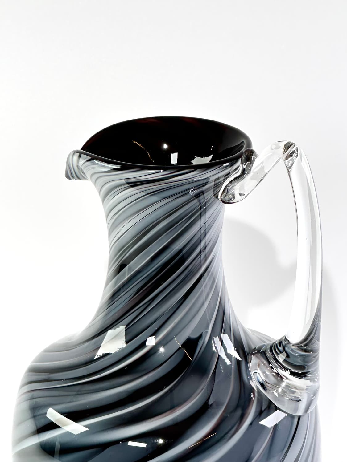 일본 빈티지 쿠라타 아트글라스 블랙&그레이 화병 피처 상품이미지5