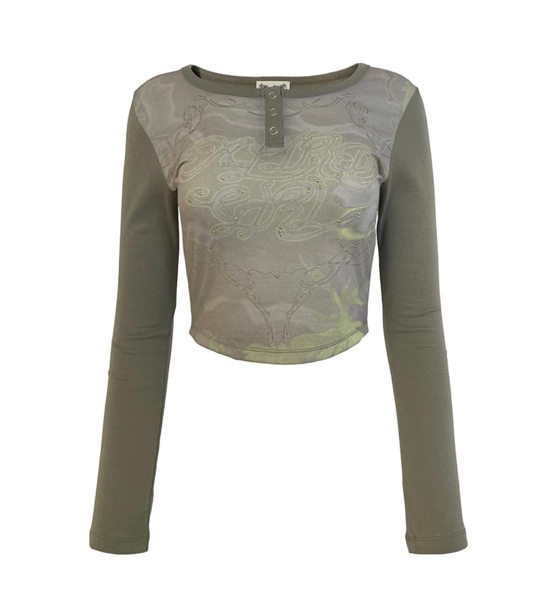 익스파이어드걸 Two Tone Grunge Top OLIVE 상품이미지1
