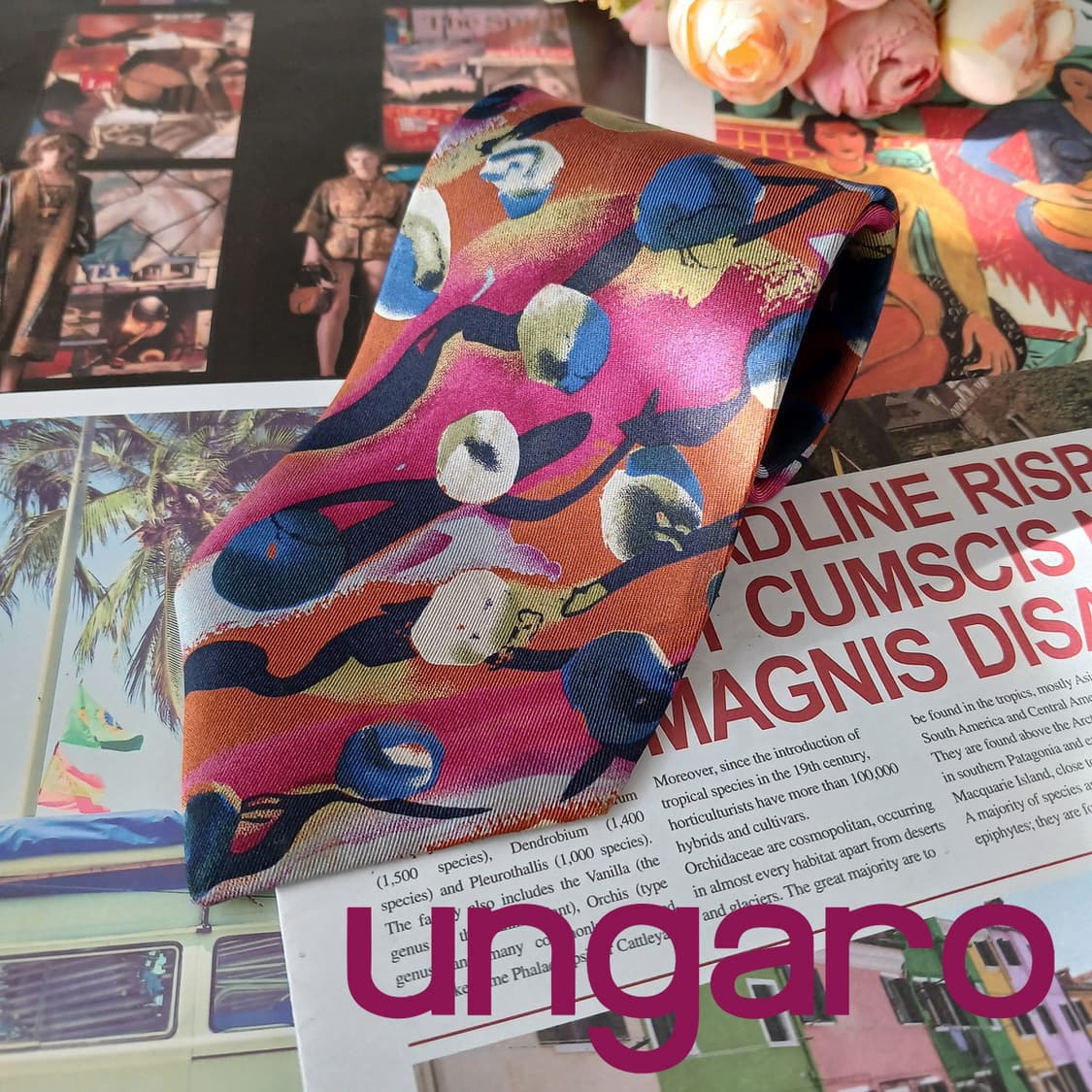 웅가로 실크 오렌지 아트워크 패턴 넥타이 9cm B등급 A19199
 상품이미지1