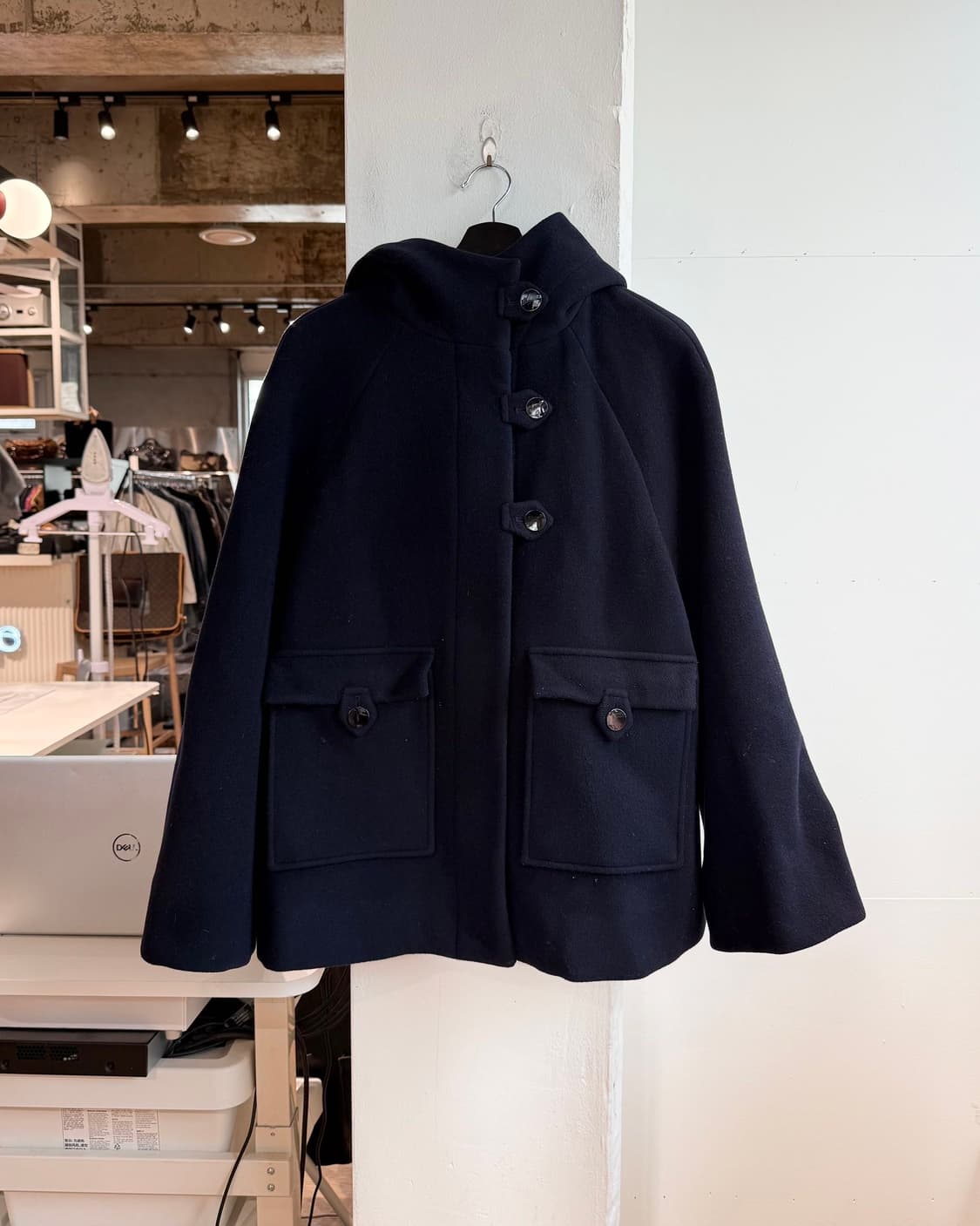가니 네이비 보일드 울 후드 코트  상품이미지2