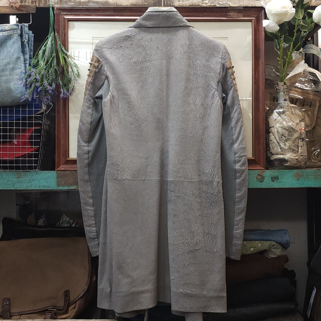 릭오웬스 10FW 아카이브 램스킨 하이넥 레더코트 그레이 42 상품이미지3