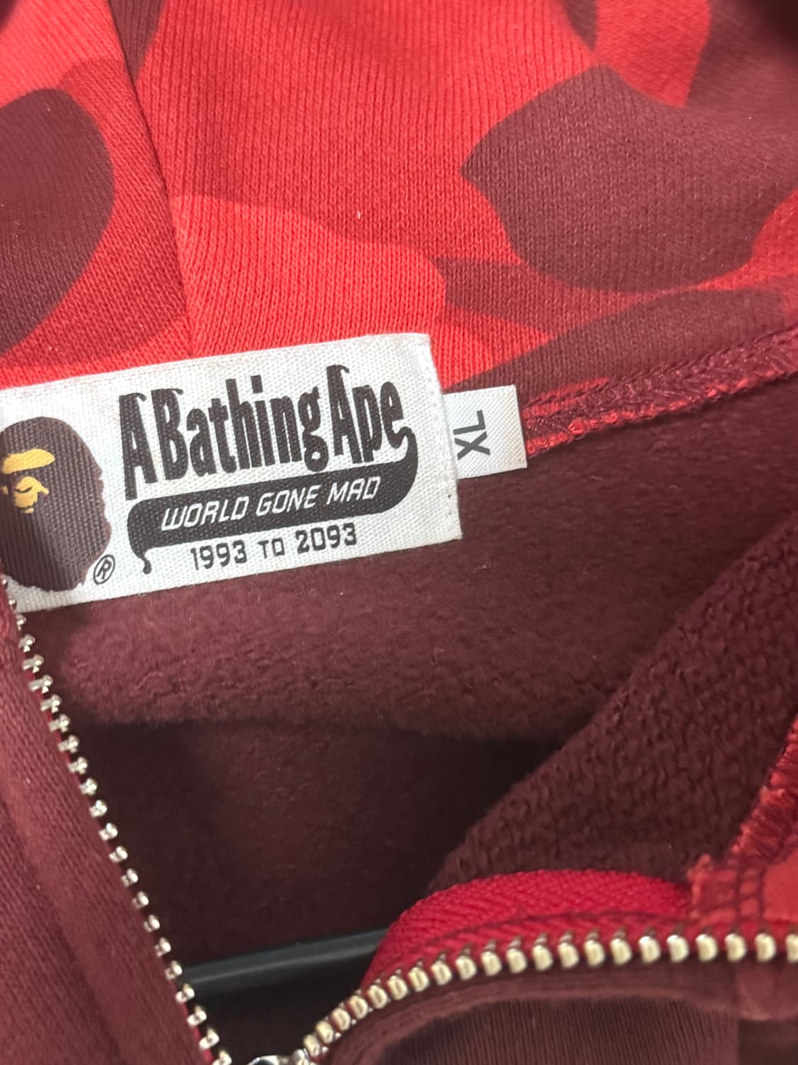 bape 베이프 적계 레드 컬러 카모 후드집업 XL 상품이미지3