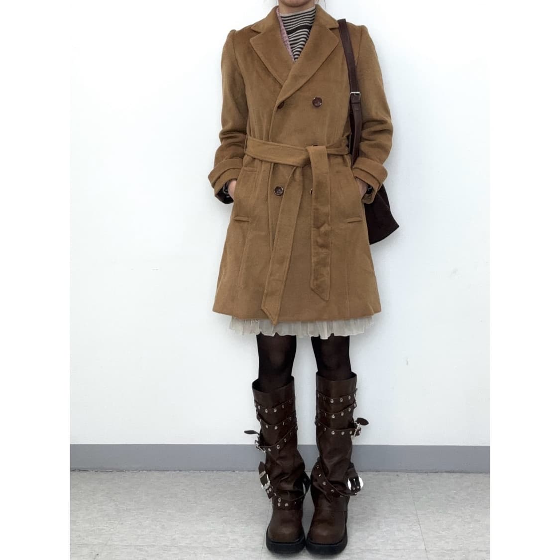 빈티지 브라운 더블 코트 상품이미지2