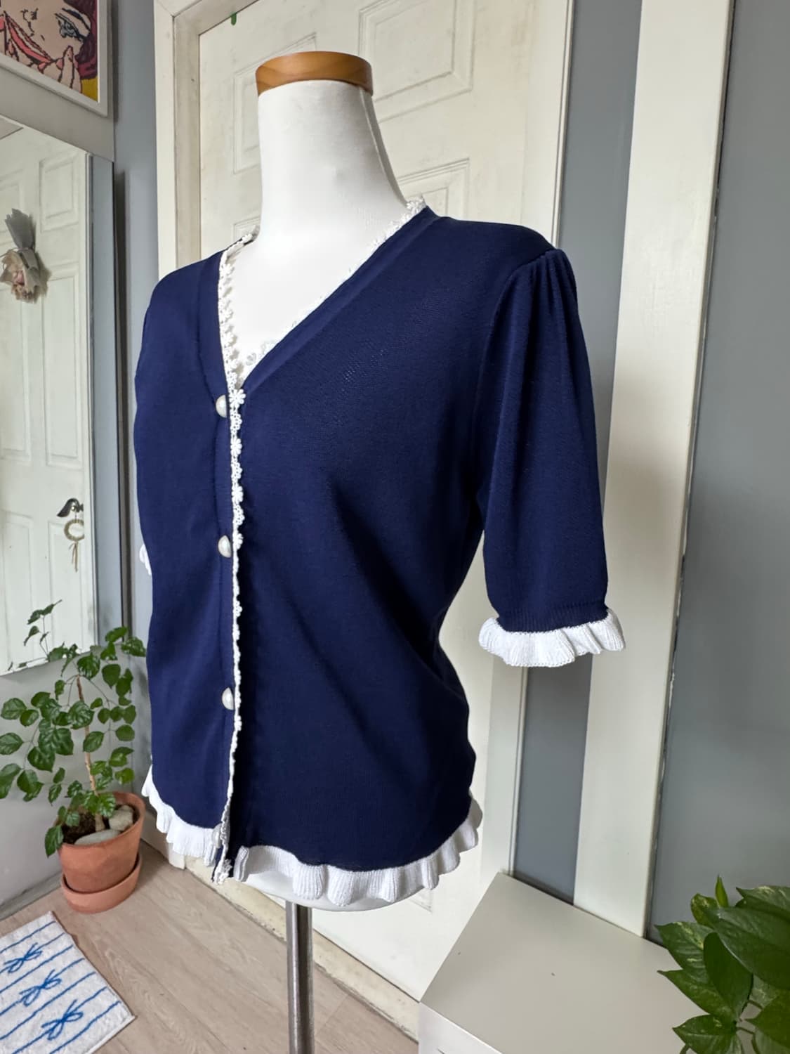 미착용 네이비 예쁜단추 니트반팔가디건 상품이미지10