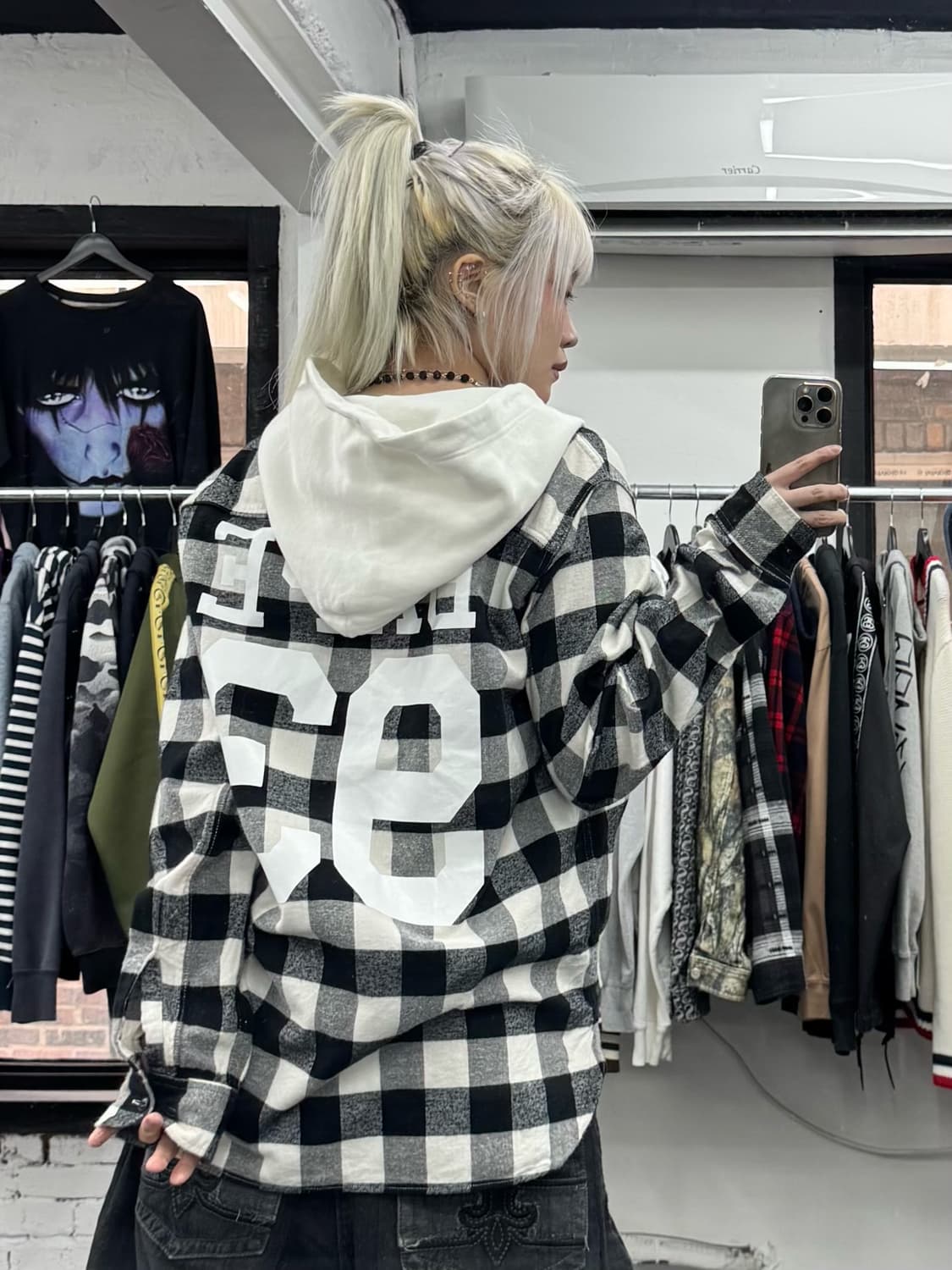 베이프 체크패턴 후드 셔츠 상품이미지6