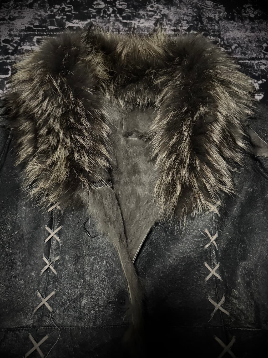 “00s Vkei Style eyelet fur long coat“ 상품이미지4