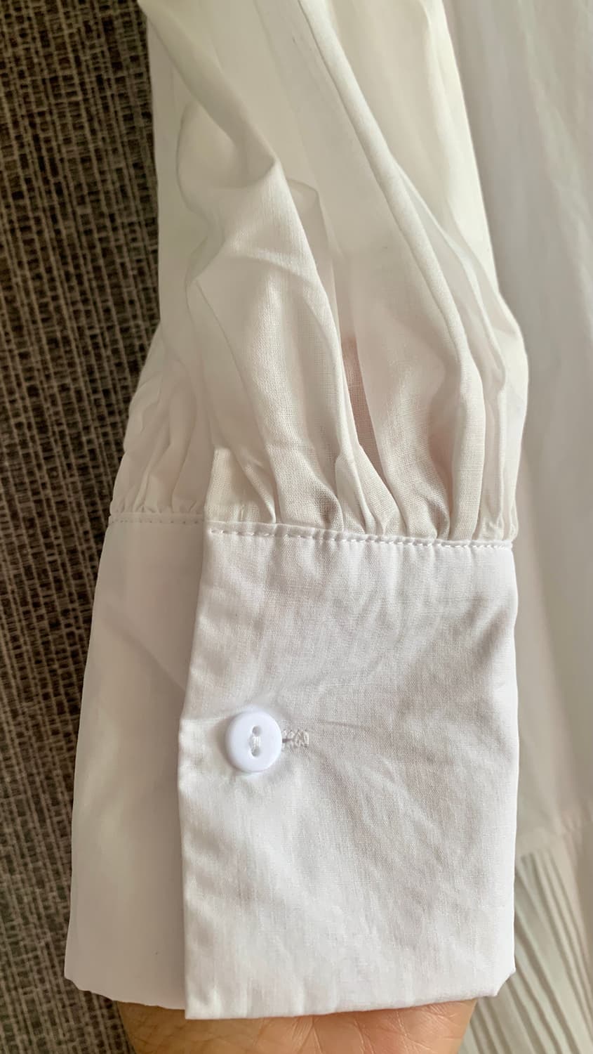 막스 까르띠지오 소매 밑단 플리츠 셔츠 롱 원피스 화이트 면 100% 상품이미지3