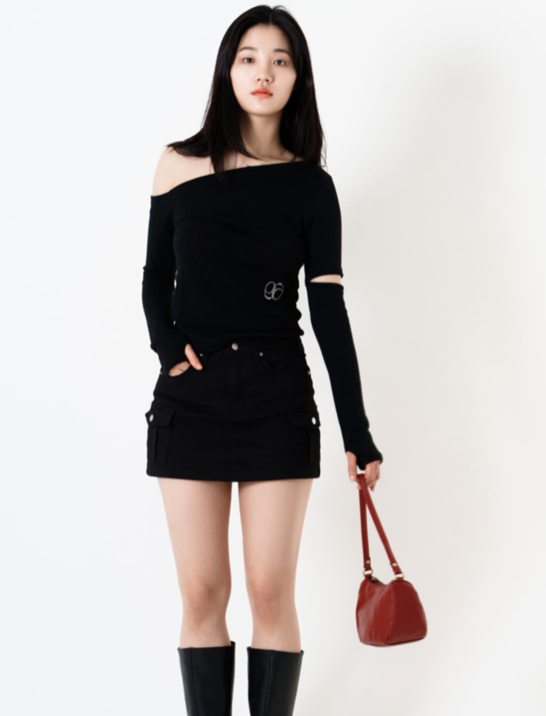 애즈온 사이드 포켓 카고스커트 블랙 M 상품이미지3