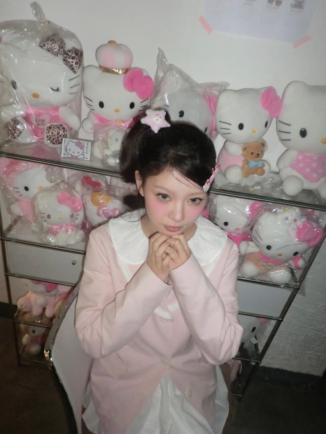 샤키리 로지 세일러 레이스 업 자켓 핑크 아일릿 모카 착용 상품이미지1