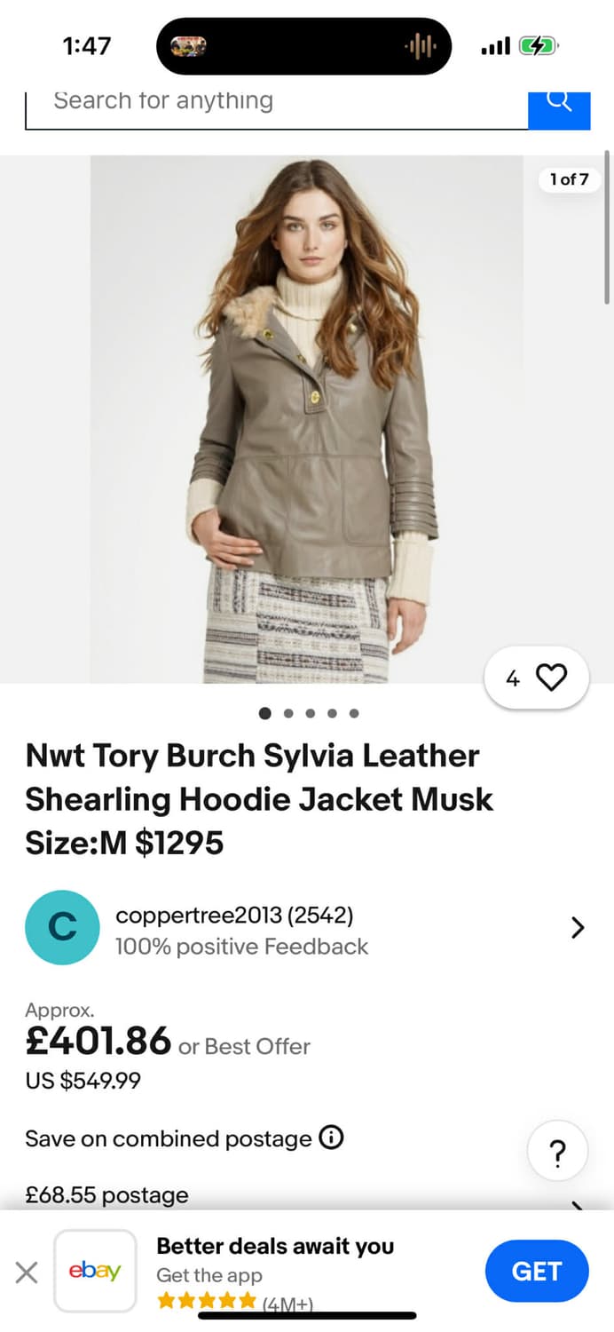 [XS] 토리버치 y2k 실비아 가죽 양털 퍼 후드티 자켓 상품이미지3