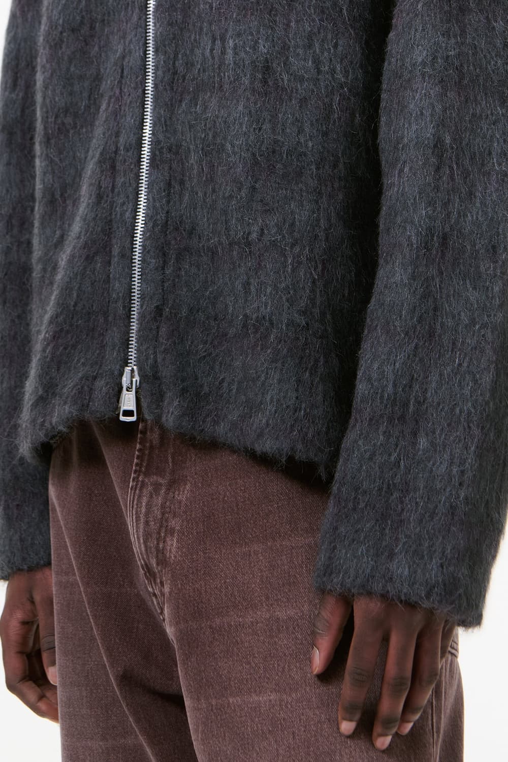 [46,48,50,52]아워레가시26ss체크 헤어리 풀 후드집업/그레이 상품이미지4