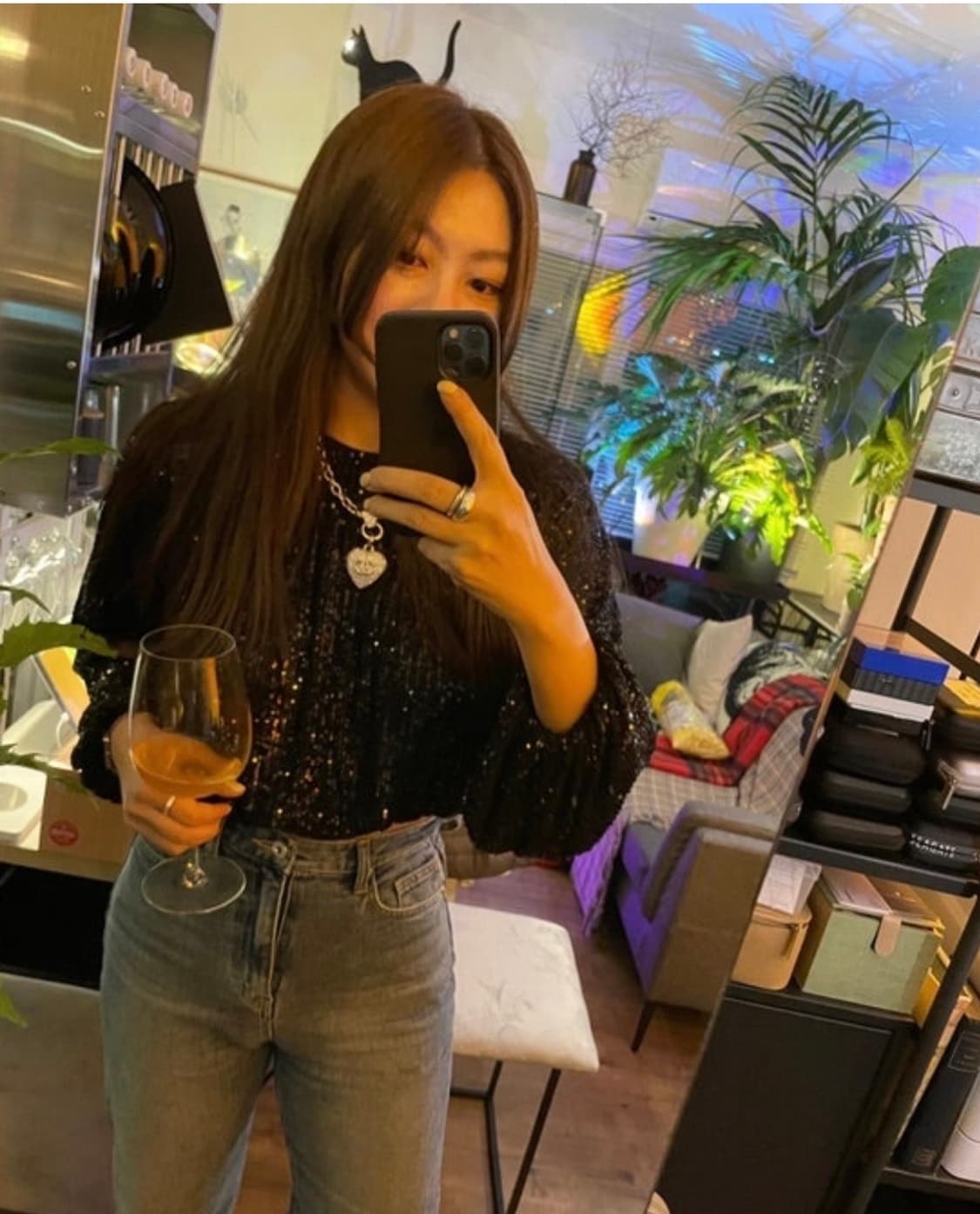 h&m 시퀸 블라우스 블랙 상품이미지1