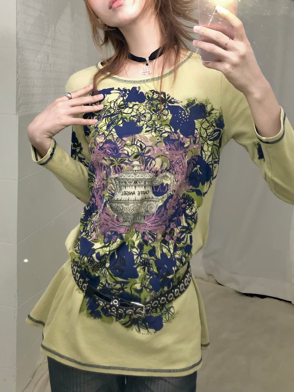 빈티지 펑크 프린팅 큐빅 7부 롱슬리브 상품이미지2