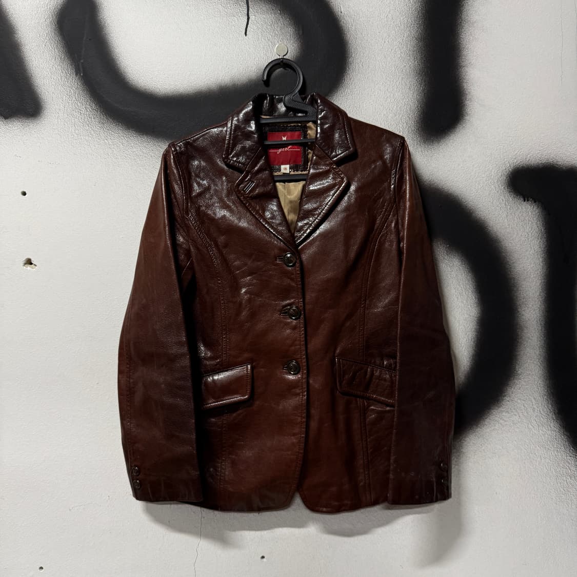 쉐비뇽 100% 쉽스킨 왁스코팅 유광 양가죽 싱글 블레이저 자켓 상품이미지1