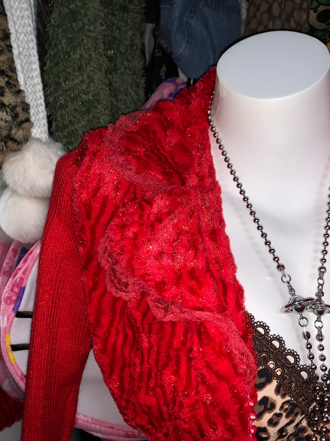 y2k 레드 레이스 니트 퍼자켓 상품이미지4