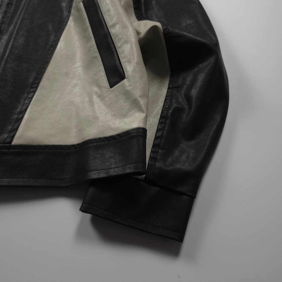 빈티지 카페레이서 배색 레더 바이커 자켓 (L) 상품이미지3