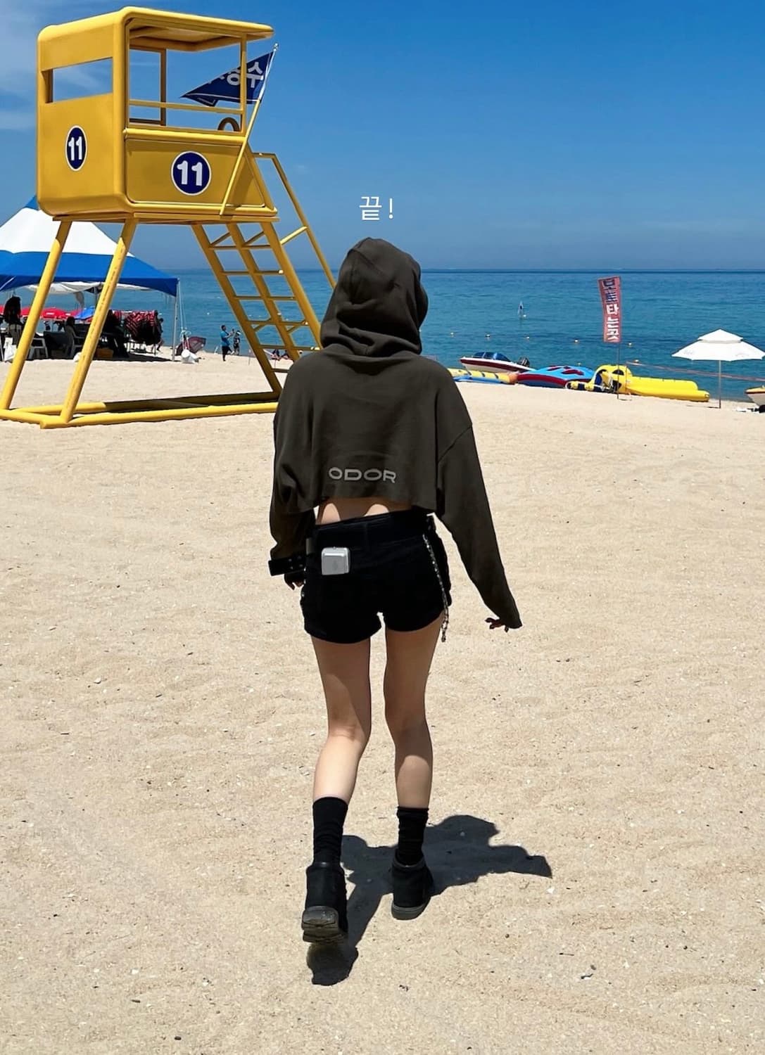 오도어 와플후드 카키 크롭후드 상품이미지1