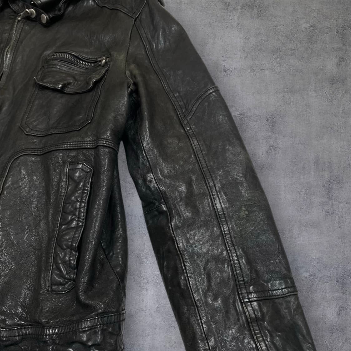  일본 빈티지 블랙 양가죽 라이더 자켓 50 상품이미지8