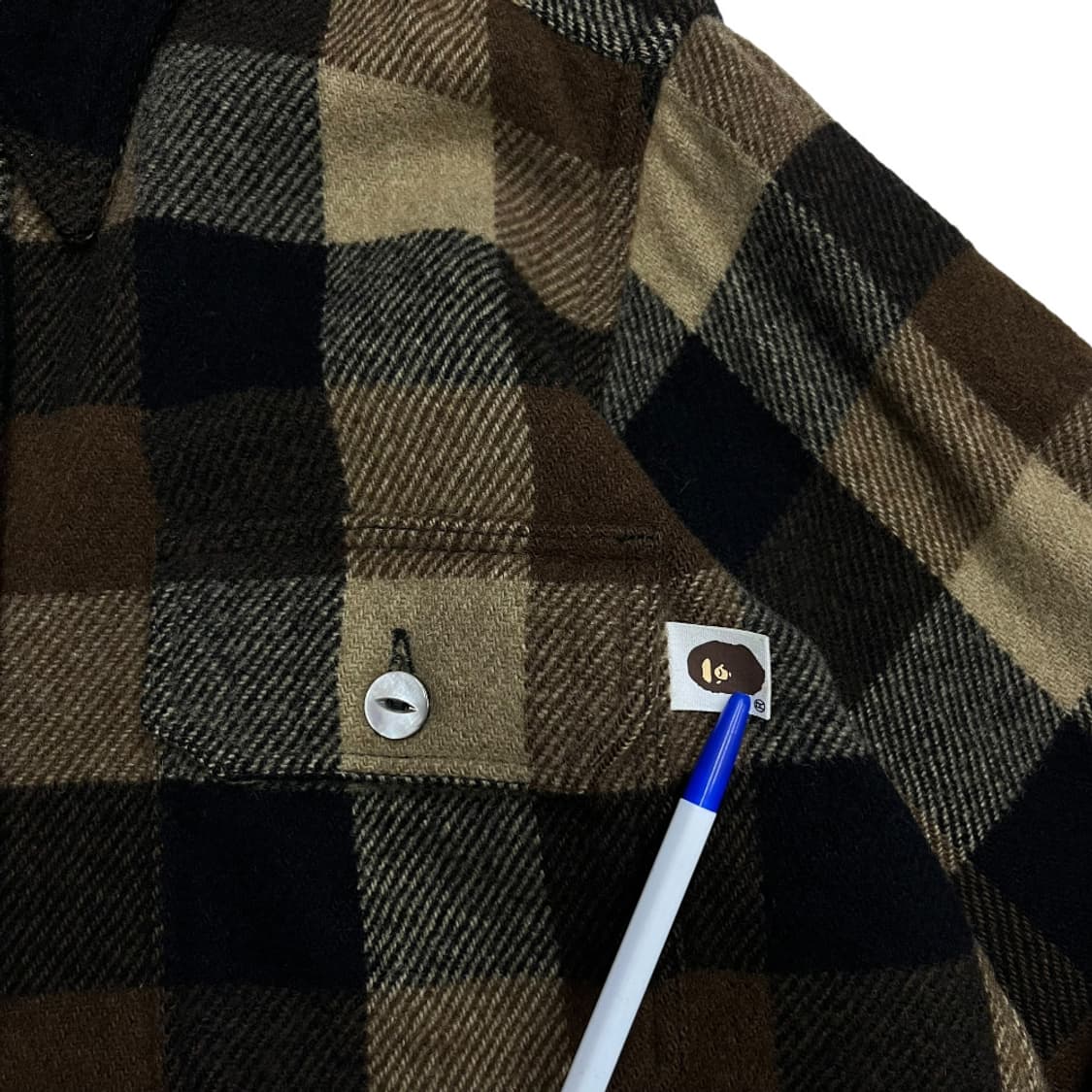 베이프 90s 빈티지 초콜렛 체크패턴 반집업 울셔츠 M 상품이미지5