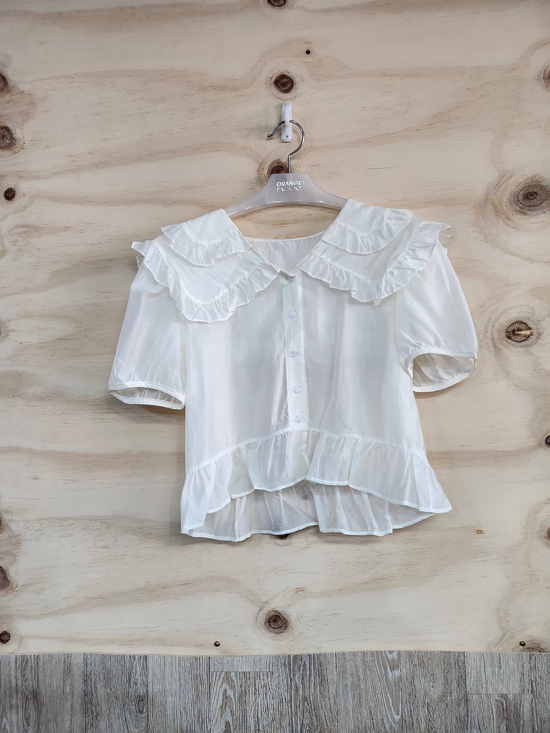 571) 프릴 시스루 반팔 블라우스 상품이미지1