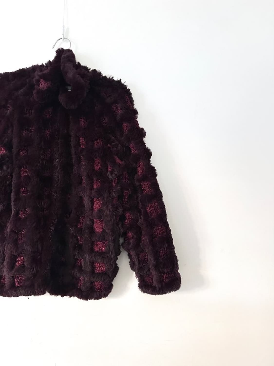 Grid fur mix jacket / burgundy 상품이미지2