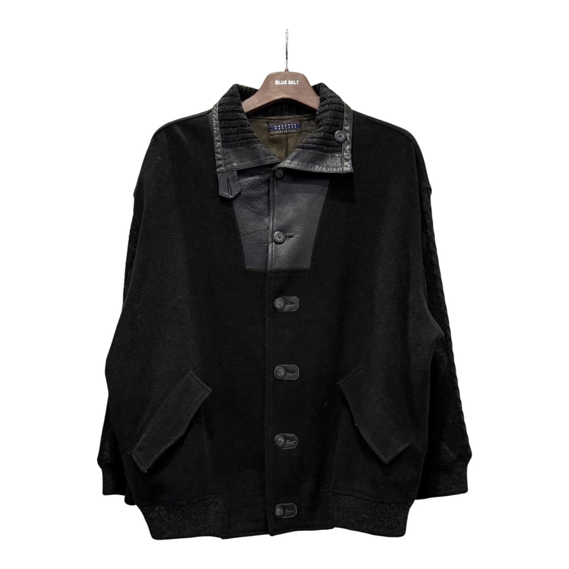 EURO VINTAGE 아란 케이블 레더 울자켓 하이넥 워머 디테일 상품이미지1