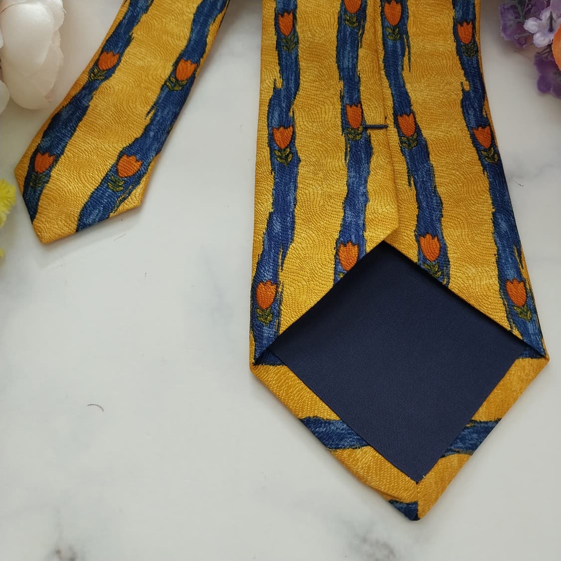 클루디 다날 실크 플라워 스트라이프 넥타이 8.7cm 새제품 K1304
 상품이미지7