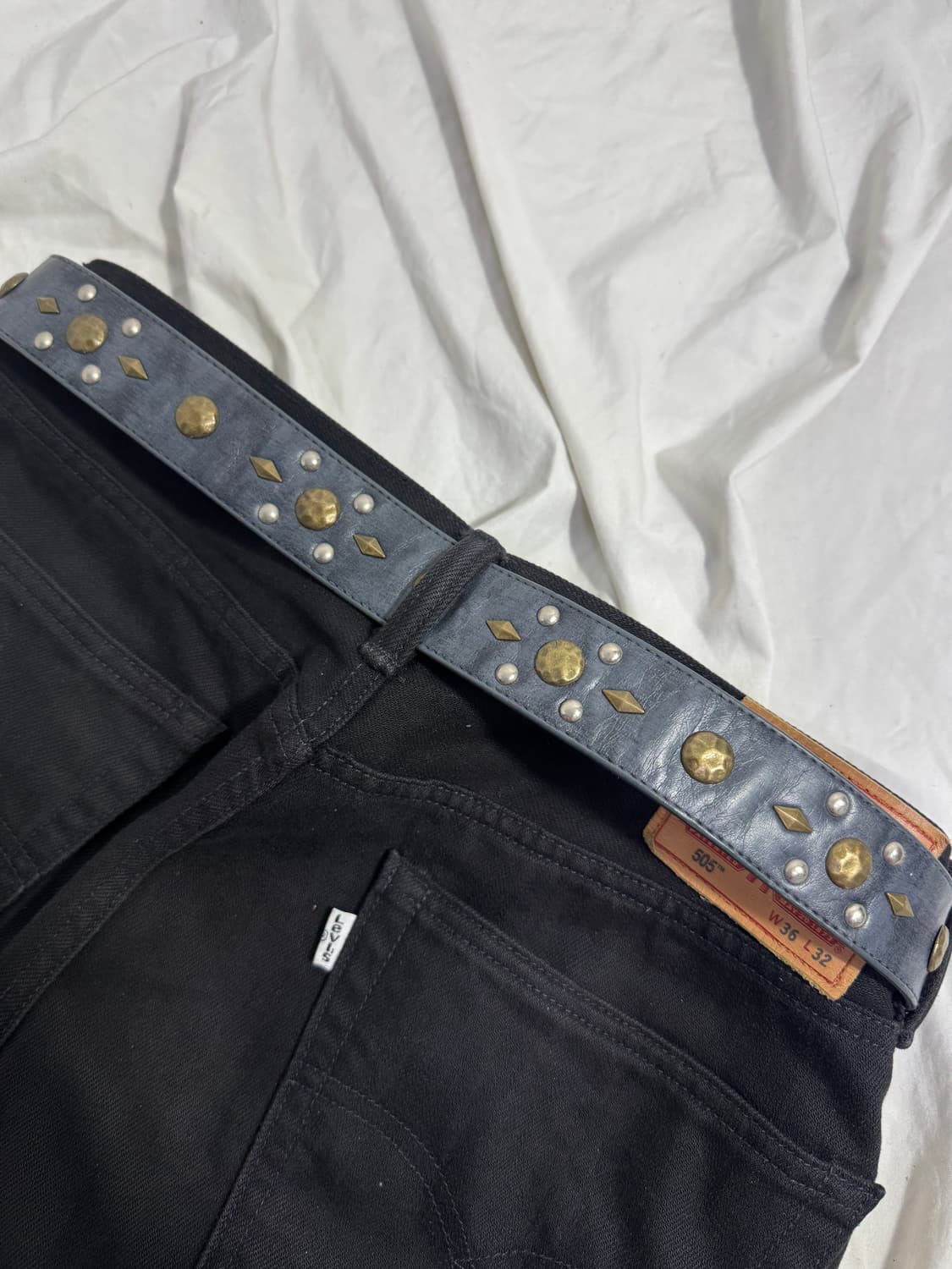 빈티지 오벌 버클 스터드 레더 벨트 상품이미지3