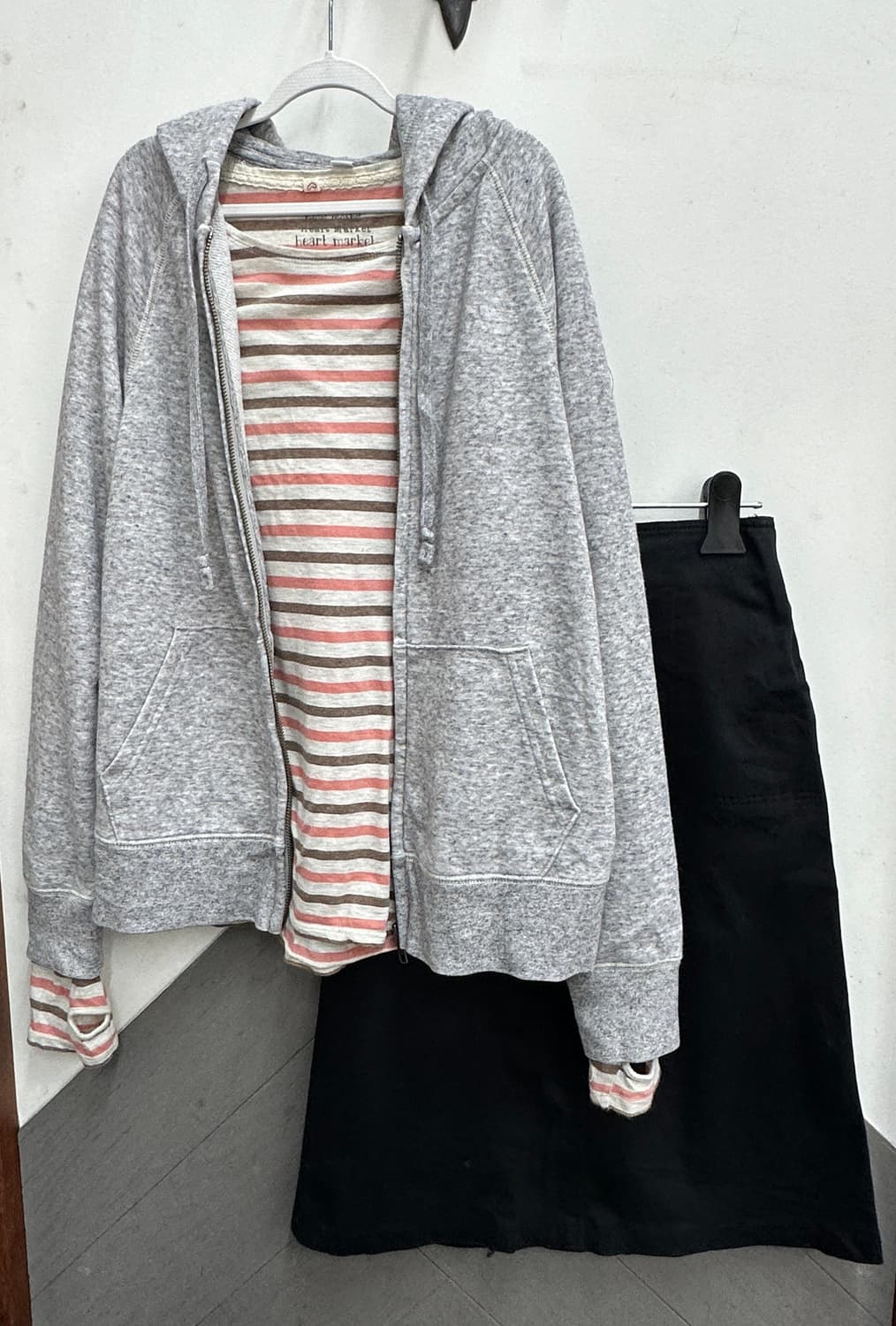 🍀하구미의 스즈코 코디세트🍀 러블리 단가라 미디스커트 후드집업 상품이미지2