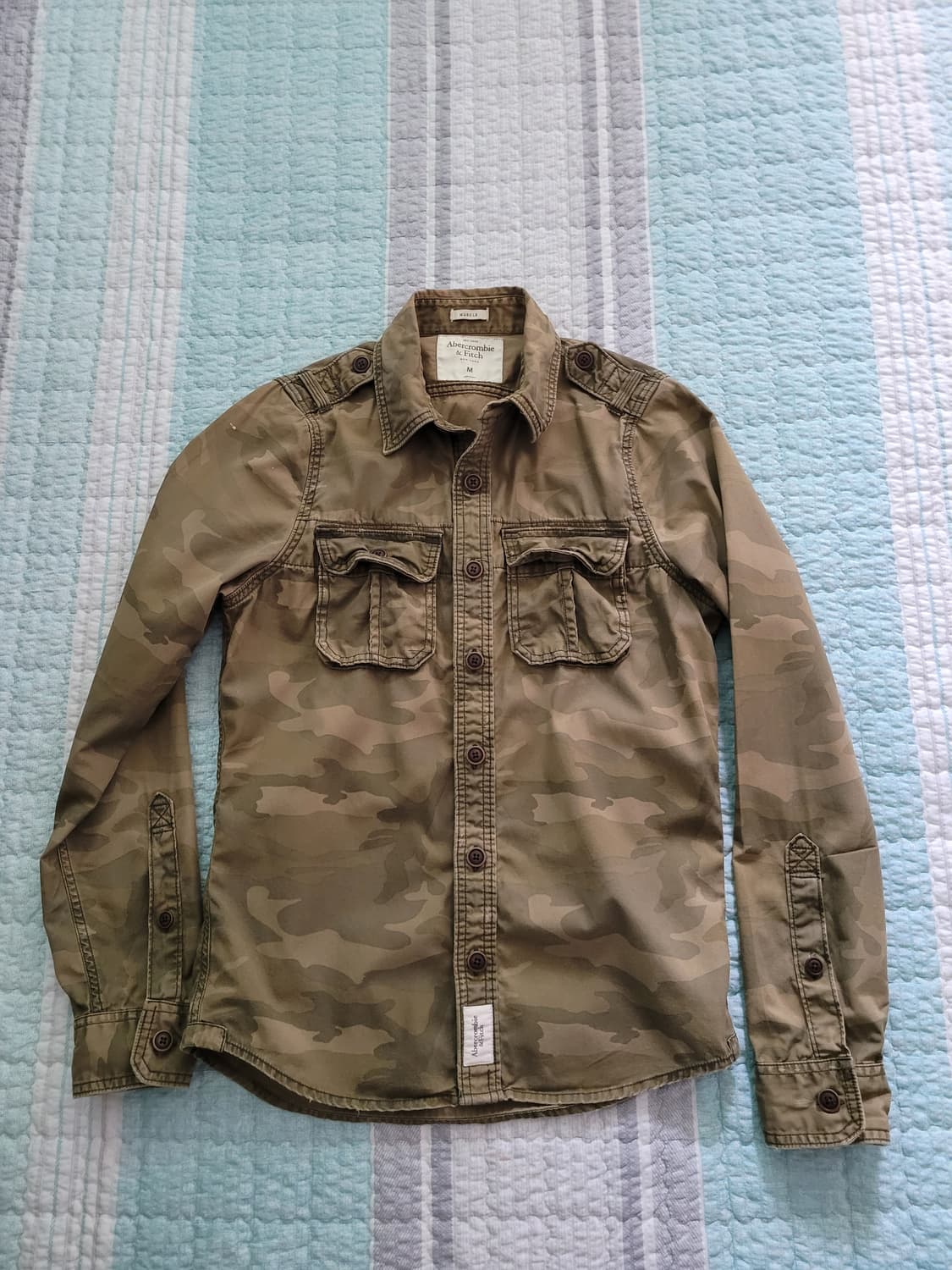 아베크롬비 Abercrombie 빈티지 카모플라쥬 밀리터리 셔츠 M 95 상품이미지10