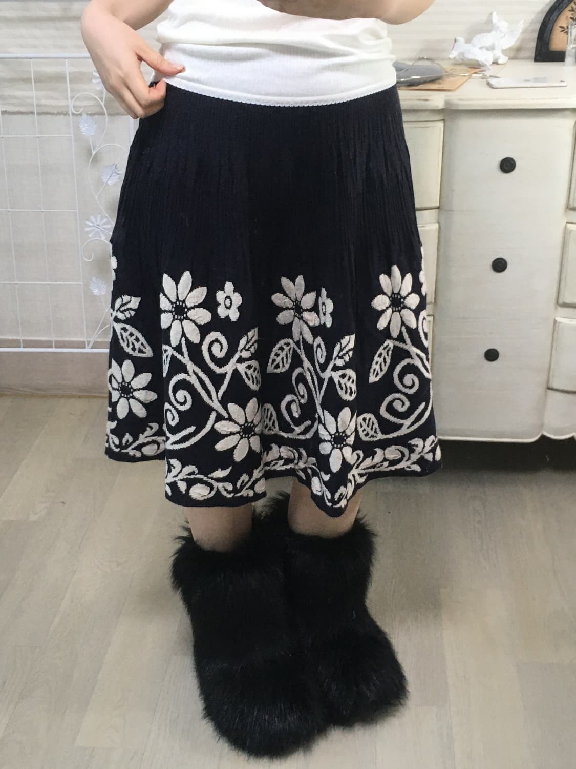 jpn vintage 딥네이비 니트 미디스커트 상품이미지3