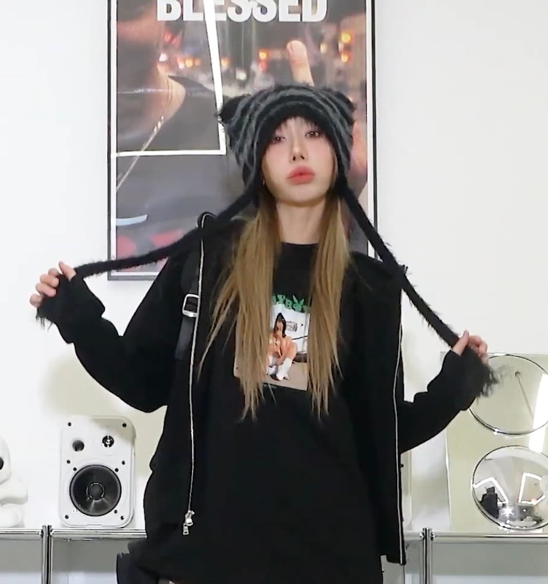 LMC 엘엠씨 테디 플러피 스트라이프 니트 비니 상품이미지7