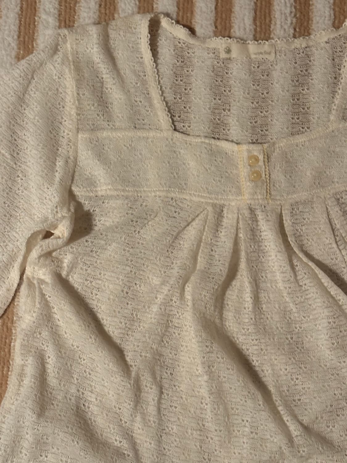 일본 빈티지 니트 블라우스 스퀘어넥 펀칭 모리걸 상품이미지2