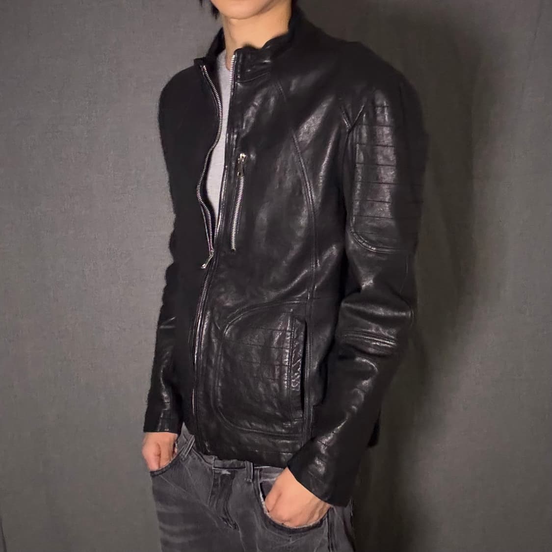 이태리 양가죽 사선 절개 라이더 자켓 상품이미지4