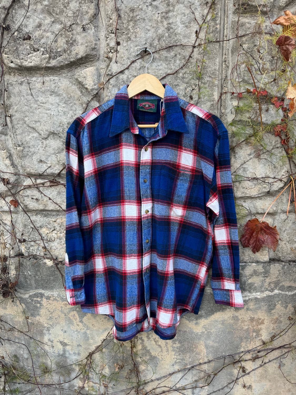 일본 빈티지 체크 패턴 포켓 플란넬 셔츠 블루 상품이미지1