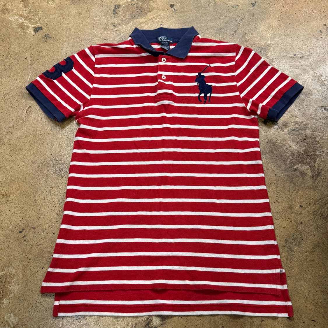 폴로 랄프로렌 레드 네이비 스트라이프 단가라 빅포니 카라 반팔 티 상품이미지2