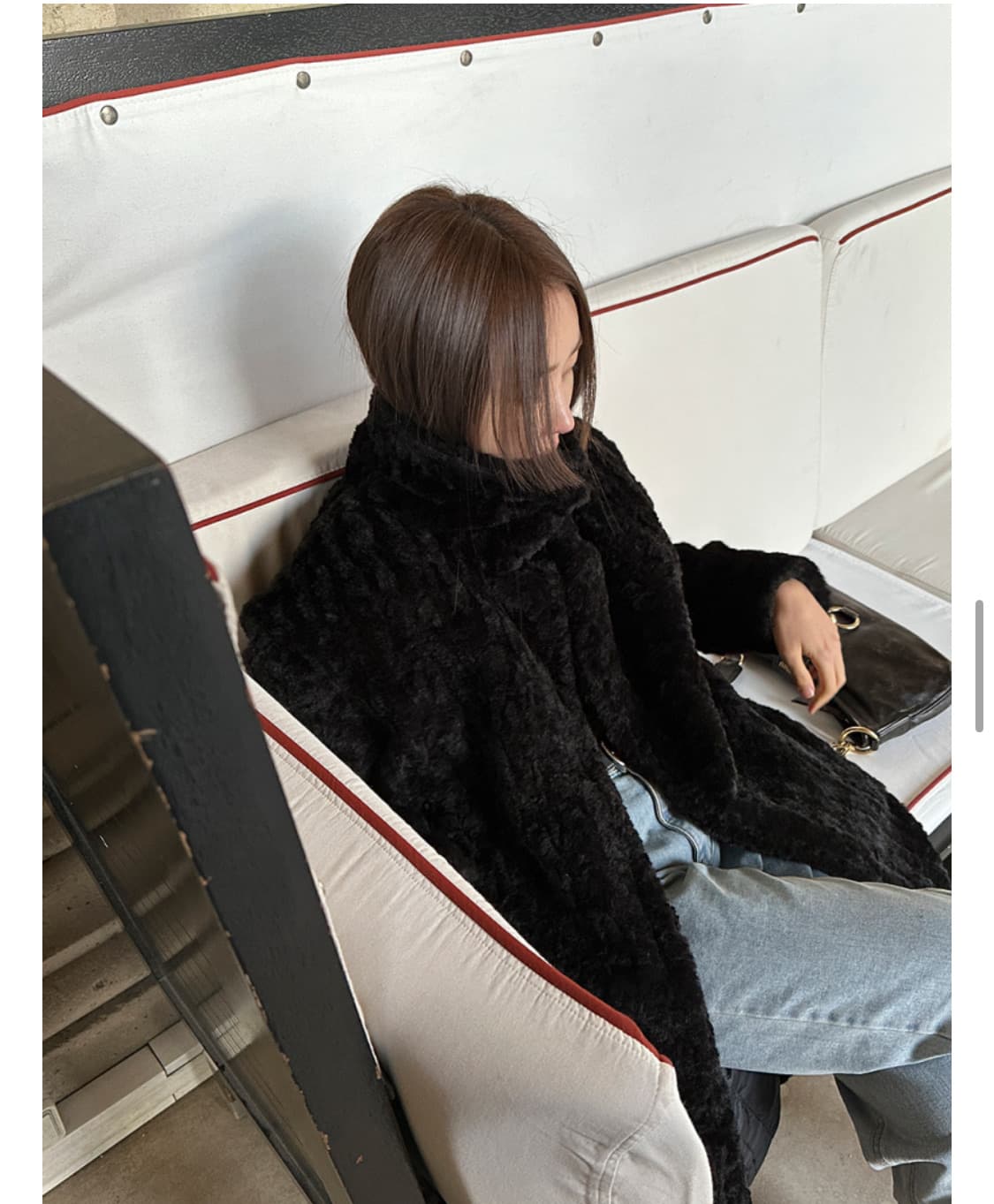 페이크 레빗 퍼 롱코트 블랙 상품이미지4