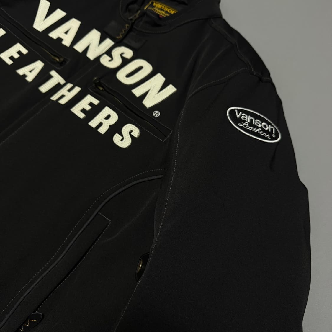 VANSON 블랙 패치로고 레더 스펠아웃 패치 바이커 자켓 상품이미지6