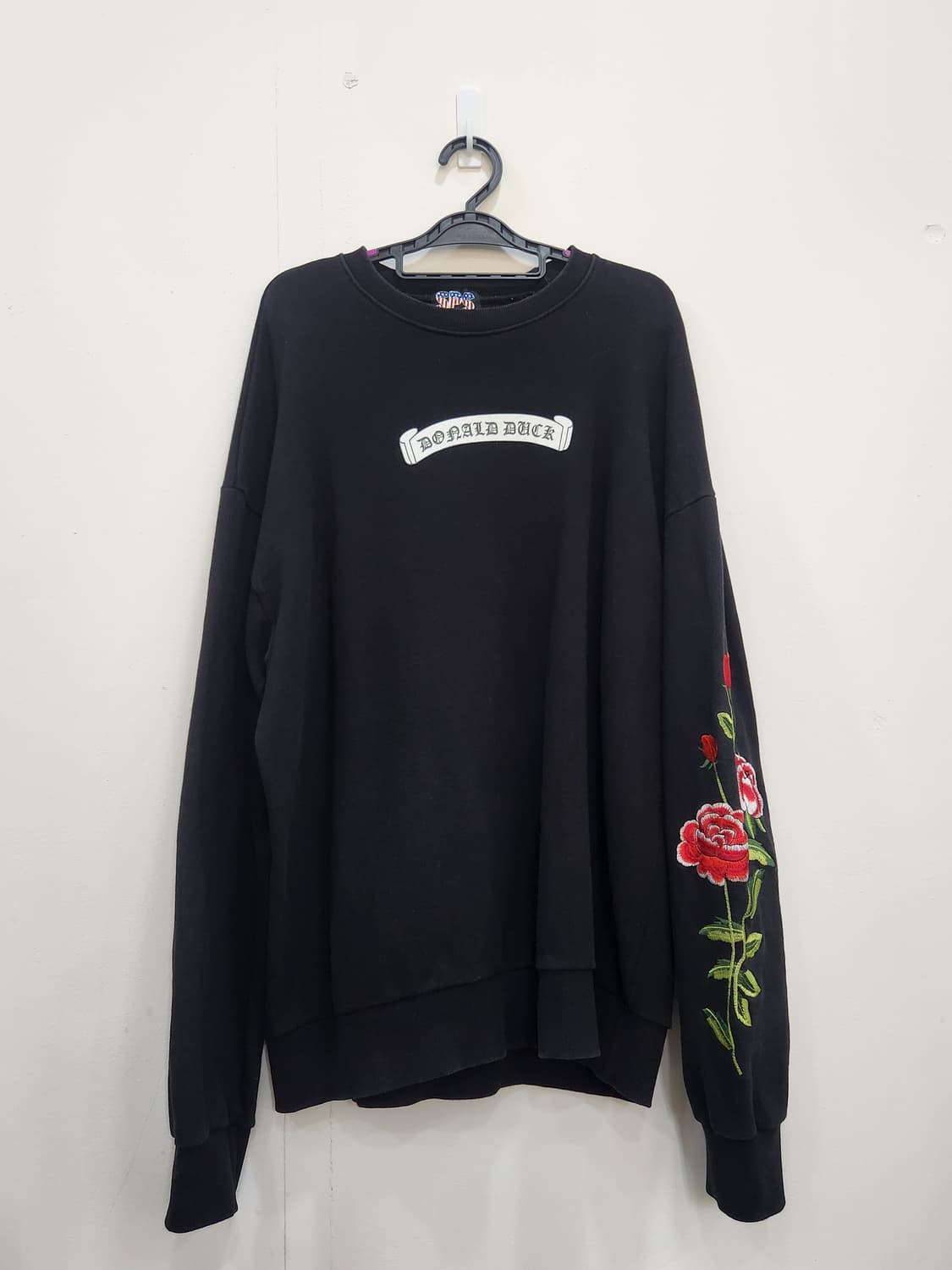 빈티지 SPS 도날드덕 장미 자수 블랙 맨투맨 XL 상품이미지2