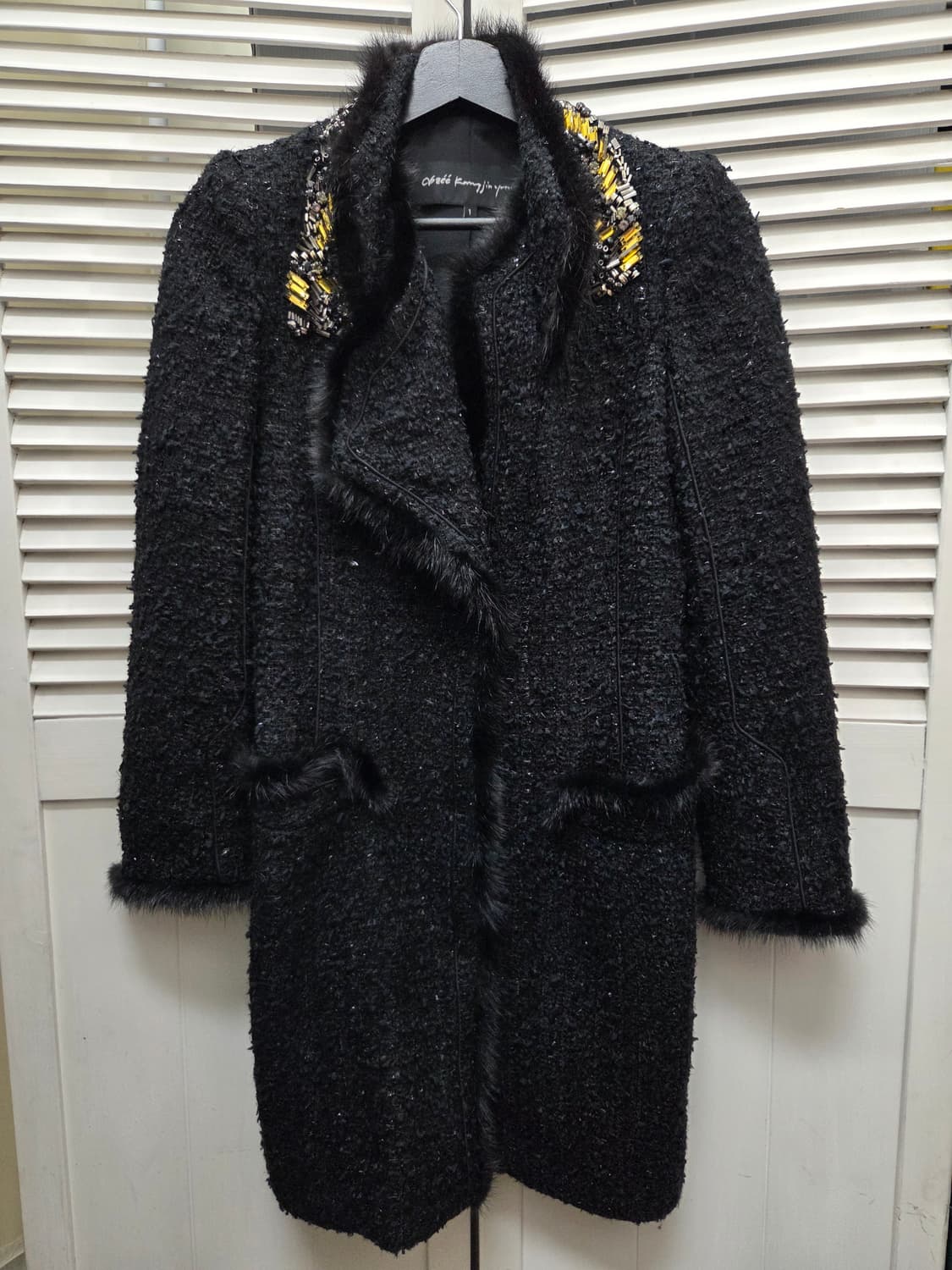 오브제 밍크 트리밍 울 싱글 코트 상품이미지1