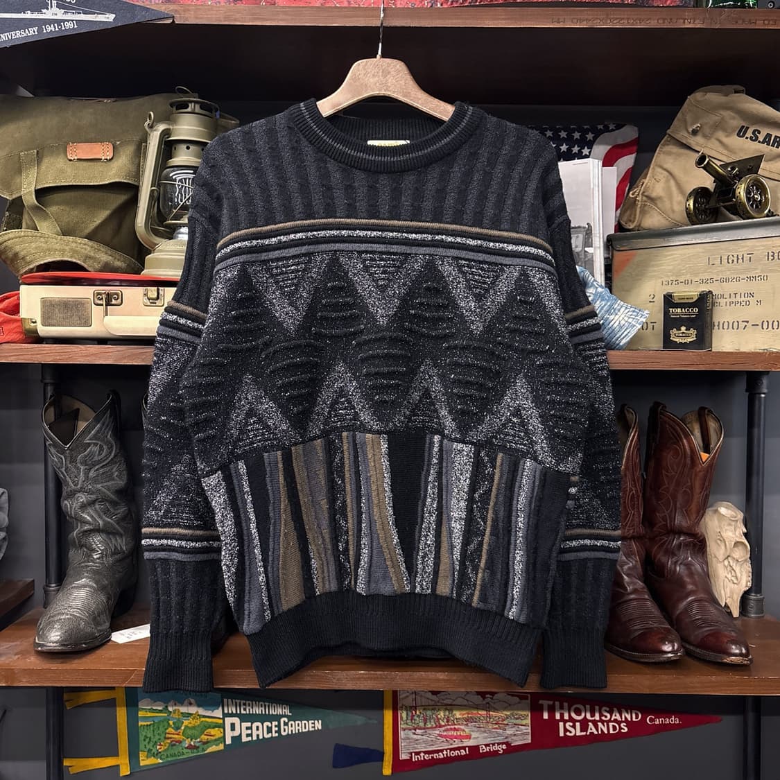 90s 란셀 엠보싱 리버스 자카드 패턴 스웨터 N163 상품이미지1