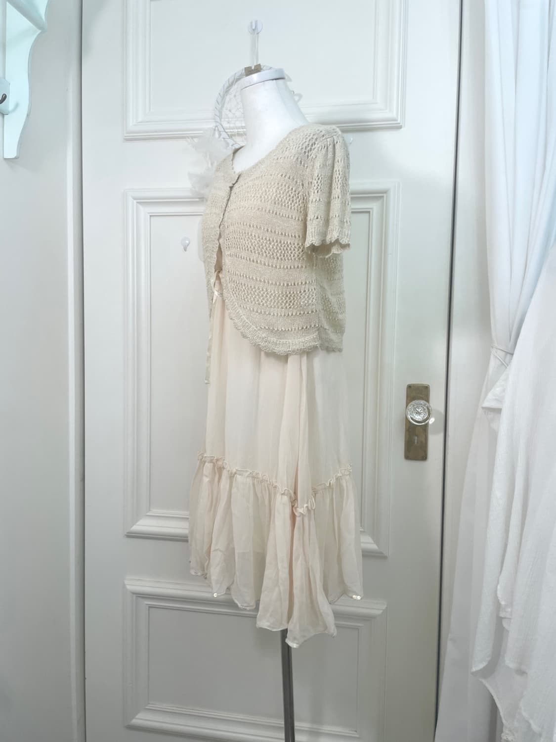 beige glitter mini crochet bolero 상품이미지3