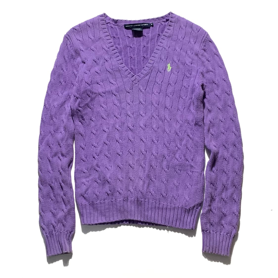 폴로 연보라 케이블 브이넥 코튼니트 상품이미지1