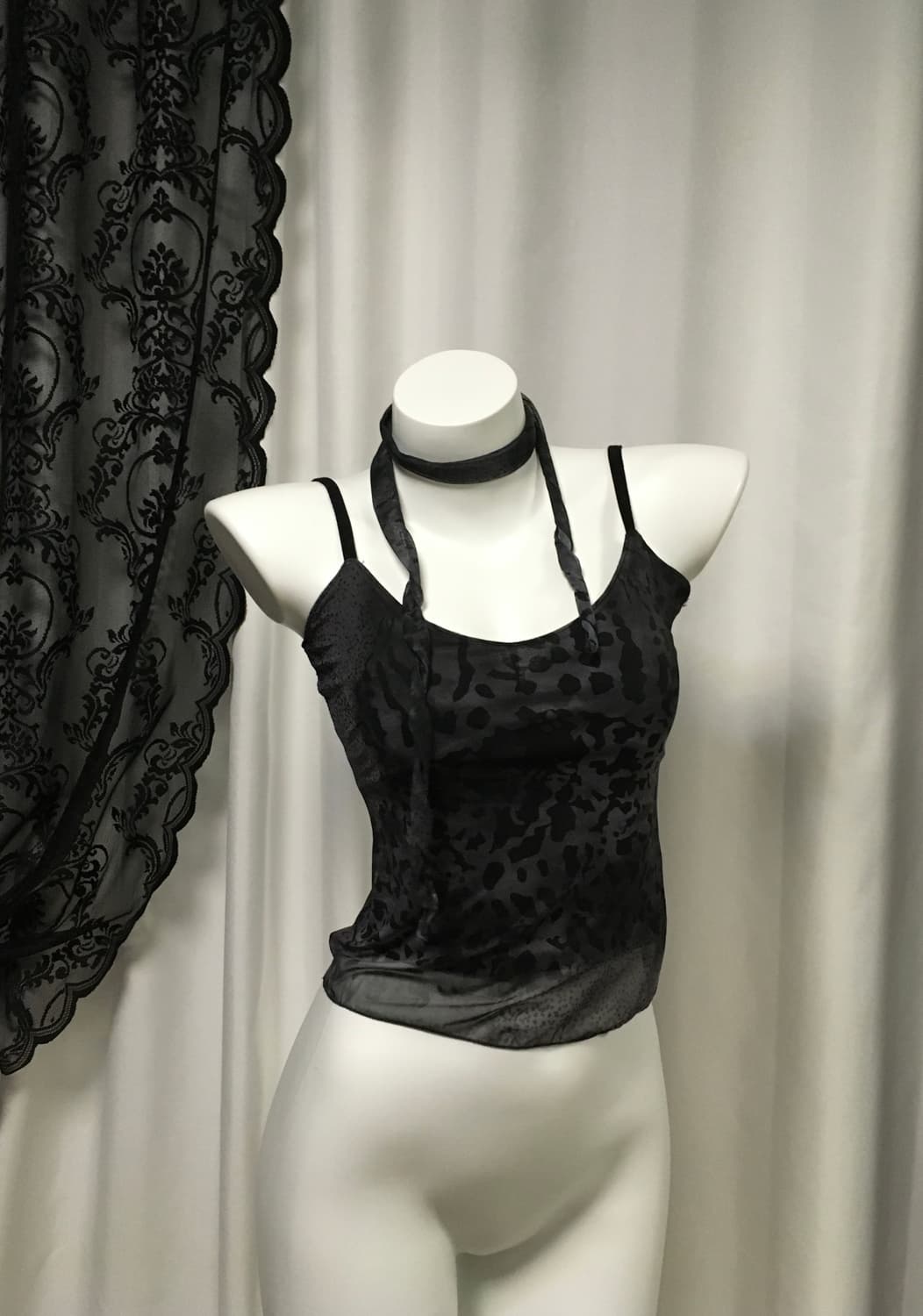 스카프 호피 레오파드 시스루 레이어드 슬리브리스 상품이미지3