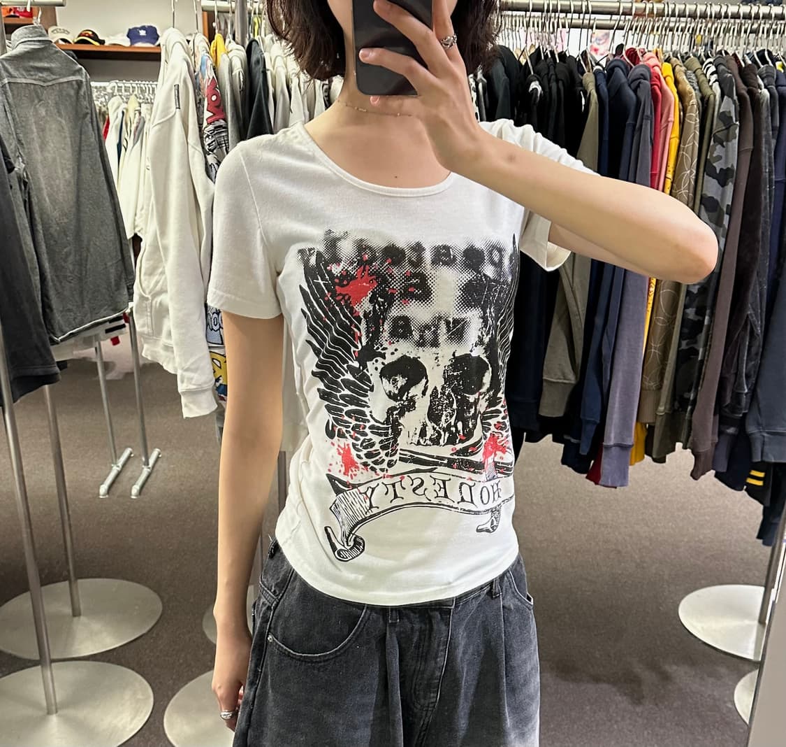 M)Japanese vintage y2k 펑크 스컬 프린팅 반팔 상품이미지1