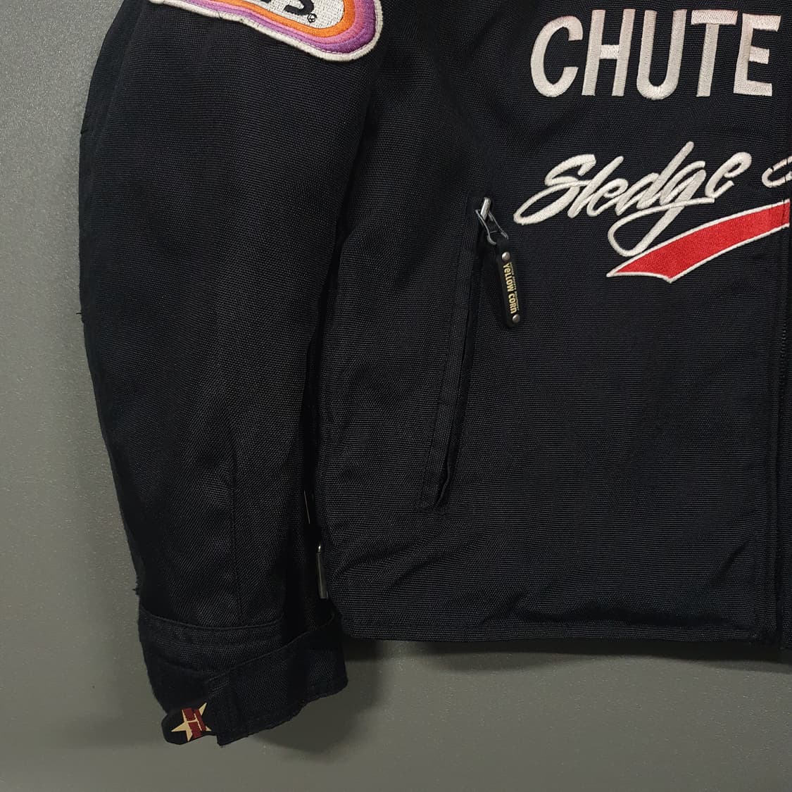 실측 M) 옐로우콘 슬래지해머 레이싱 테디 패치 바이커 바시티 자켓 상품이미지5